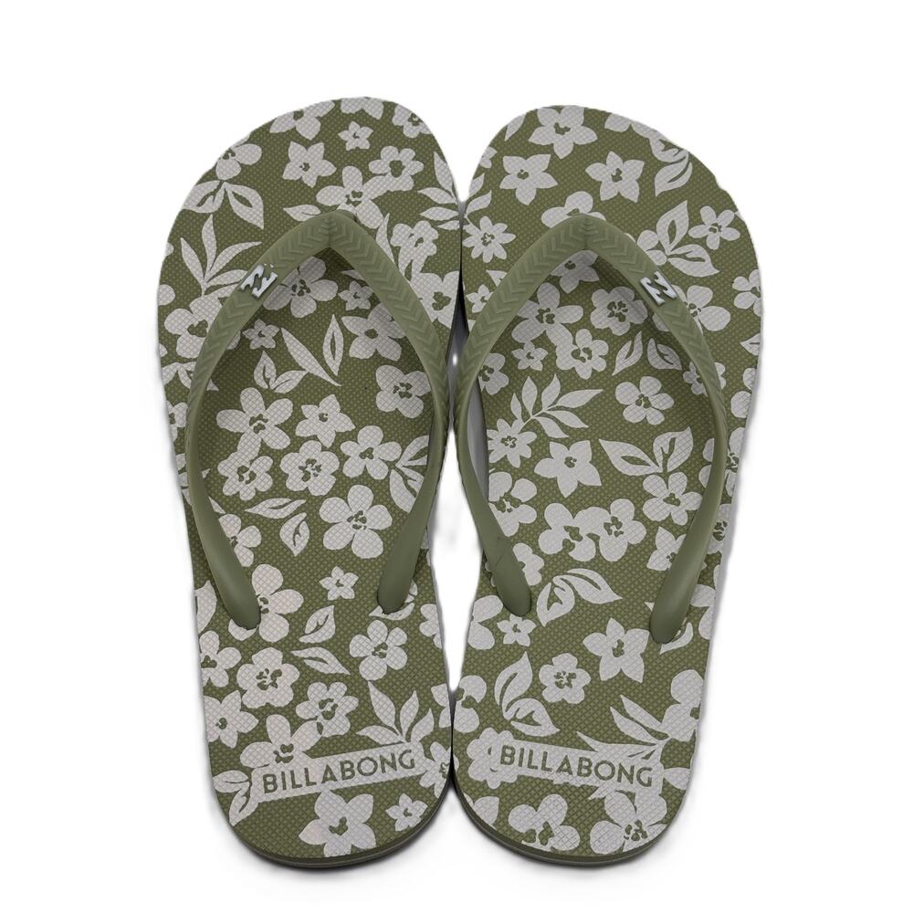 Billabong Womens Floral Flip Flops Green White Flat Sandals Size 8/9